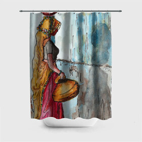 Штора 3D для ванной Индия: в Ухте, 100% полиэстер | плотность материала — 100 г/м2. Стандартный размер — 146 см х 180 см. По верхнему краю — пластиковые люверсы для креплений. В комплекте 10 пластиковых колец | акварель | девушкам | иллюстрация | индия | красивая картинка | путешествия