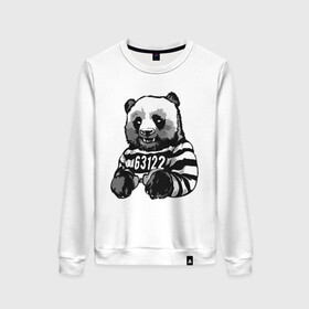 Женский свитшот хлопок с принтом Панда вор в Ухте, 100% хлопок | прямой крой, круглый вырез, на манжетах и по низу широкая трикотажная резинка  | Тематика изображения на принте: bear | panda | вор | животные | звери | медведь | мишка | панда | панды | преступник | природа