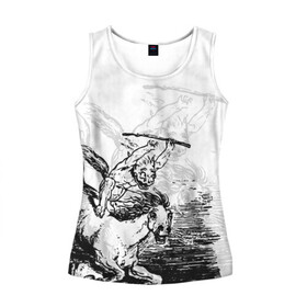 Женская майка 3D с принтом A demon on a horse в Ухте, 100% полиэстер | круглая горловина, прямой силуэт, длина до линии бедра | винтаж | демон | дьявол | конь | лошадь | монстр | старый