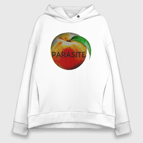 Женское худи Oversize хлопок с принтом Parasite Peach в Ухте, френч-терри — 70% хлопок, 30% полиэстер. Мягкий теплый начес внутри —100% хлопок | боковые карманы, эластичные манжеты и нижняя кромка, капюшон на магнитной кнопке | bong joon ho | korea | parasite | актер | драма | канны | кино | комедия | корея | оскар | паразиты | пон чжун хо | режиссер | семья | триллер
