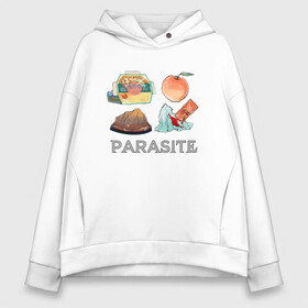 Женское худи Oversize хлопок с принтом Parasite Food в Ухте, френч-терри — 70% хлопок, 30% полиэстер. Мягкий теплый начес внутри —100% хлопок | боковые карманы, эластичные манжеты и нижняя кромка, капюшон на магнитной кнопке | bong joon ho | cinema | korea | movie | parasite | актер | драма | канны | кино | комедия | корея | оскар | паразиты | пон чжун хо | режиссер | семья | триллер