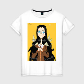 Женская футболка хлопок с принтом Lisa the angel в Ухте, 100% хлопок | прямой крой, круглый вырез горловины, длина до линии бедер, слегка спущенное плечо | digital art | ангел | арт | брюнетка в очках | девушка | школьница