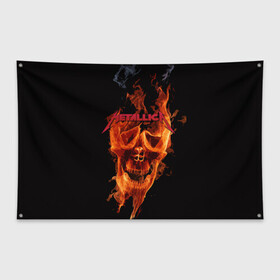 Флаг-баннер с принтом Metallica Flame в Ухте, 100% полиэстер | размер 67 х 109 см, плотность ткани — 95 г/м2; по краям флага есть четыре люверса для крепления | american | james hetfield | kirk hammett | metal band | metallica | music | mystic | rock | американская | джеймс хетфилд | металлика | музыка | рок | скилет | череп