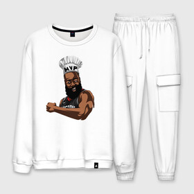 Мужской костюм хлопок с принтом Harden MVP в Ухте, 100% хлопок | на свитшоте круглая горловина, мягкая резинка по низу. Брюки заужены к низу, на них два вида карманов: два “обычных” по бокам и два объемных, с клапанами, расположенные ниже линии бедра. Брюки с мягкой трикотажной резинкой на поясе и по низу штанин. В поясе для дополнительного комфорта — широкие завязки | Тематика изображения на принте: basketball | game | nba | sport | streetball | баскетбол | баскетболист | игра | игрок | мяч | нба | спорт | стритбол | тренер