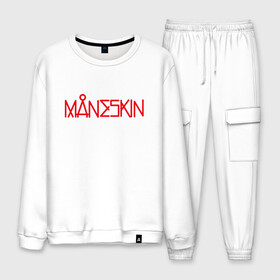 Мужской костюм хлопок с принтом Maneskin, Новый логотип в Ухте, 100% хлопок | на свитшоте круглая горловина, мягкая резинка по низу. Брюки заужены к низу, на них два вида карманов: два “обычных” по бокам и два объемных, с клапанами, расположенные ниже линии бедра. Брюки с мягкой трикотажной резинкой на поясе и по низу штанин. В поясе для дополнительного комфорта — широкие завязки | eurovision | maneskin | евровидение | логотип | манескин | новый логотип | рок