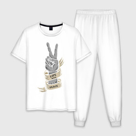 Мужская пижама хлопок с принтом Life With в Ухте, 100% хлопок | брюки и футболка прямого кроя, без карманов, на брюках мягкая резинка на поясе и по низу штанин
 | Тематика изображения на принте: life | иллюстрация | мир | рука | тату | татуировка
