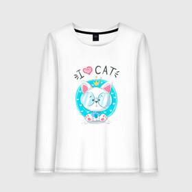 Женский лонгслив хлопок с принтом Я люблю кота в Ухте, 100% хлопок |  | cat | kawaii | kitten | kitty | блатной | кот | котенок | котик | кошачьи | кошка | милый