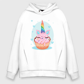 Мужское худи Oversize хлопок с принтом Единорог пироженка в Ухте, френч-терри — 70% хлопок, 30% полиэстер. Мягкий теплый начес внутри —100% хлопок | боковые карманы, эластичные манжеты и нижняя кромка, капюшон на магнитной кнопке | kawaii | unikorn | единорог | единорожка | конь | радуга | рог | цветной