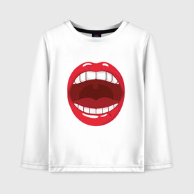 Детский лонгслив хлопок с принтом Губы в Ухте, 100% хлопок | круглый вырез горловины, полуприлегающий силуэт, длина до линии бедер | covid | вирус | губы | защита | зубы | кавид | маска | сиди дома