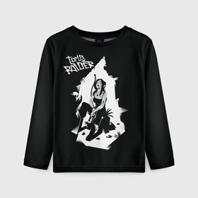 Детский лонгслив 3D с принтом BW Lara в Ухте, 100% полиэстер | длинные рукава, круглый вырез горловины, полуприлегающий силуэт
 | game | games | lara croft | tomb rider | игра | игры | лара крофт | расхитительница гробниц | томб райдер