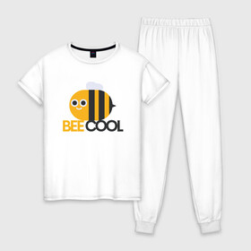 Женская пижама хлопок с принтом Bee Cool в Ухте, 100% хлопок | брюки и футболка прямого кроя, без карманов, на брюках мягкая резинка на поясе и по низу штанин | cool | арт | иллюстрация | насекомое | пчела