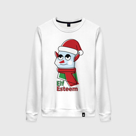 Женский свитшот хлопок с принтом Elf Esteem в Ухте, 100% хлопок | прямой крой, круглый вырез, на манжетах и по низу широкая трикотажная резинка  | Тематика изображения на принте: арт | иллюстрация | помощник | рождество | эльф
