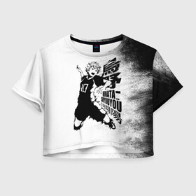 Женская футболка Crop-top 3D с принтом Шоё Хината удар сверху Haikyuu!! в Ухте, 100% полиэстер | круглая горловина, длина футболки до линии талии, рукава с отворотами | 10 номер | haikyu | haikyuu | hinata shoyo | karasuno | аниме | волейбол | волейбольный клуб | карасуно | коротышка | красный | мальчик мяч | манга | рыжик | старшая школа | хаикую | чиби чан | шоё хината
