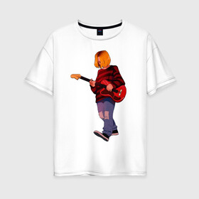 Женская футболка хлопок Oversize с принтом Курт Кобейн, Стилизация Cute в Ухте, 100% хлопок | свободный крой, круглый ворот, спущенный рукав, длина до линии бедер
 | kurt cobain | nirvana | nirvana cobain | nirvana курт | nirvana смайлик | кобейн | кобейн арт | кобейн нирвана | курт кобейн | курт кобейн nirvana | курт кобейн рисунок | курт кобейн фото | нарвана арт | нирвана