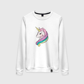 Женский свитшот хлопок с принтом Верю в единорогов в Ухте, 100% хлопок | прямой крой, круглый вырез, на манжетах и по низу широкая трикотажная резинка  | horse | kawaii | unikorn | единорог | единорожка | конь | лошадь | пони | радуга | рог | цветной
