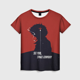 Женская футболка 3D с принтом Cowboy Bebop - Spike в Ухте, 100% полиэфир ( синтетическое хлопкоподобное полотно) | прямой крой, круглый вырез горловины, длина до линии бедер | anime | bebop | cowboy | cowboy bebop | fantastic | japan | japanese | lets jam | oldschool | space | spike | аниме | анимэ | бибоп | вестерн | классика | ковбой | ковбой бибоп | космический | космос | спайк | фантастика | япония | японский