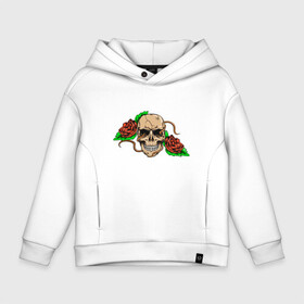 Детское худи Oversize хлопок с принтом Череп и розы в Ухте, френч-терри — 70% хлопок, 30% полиэстер. Мягкий теплый начес внутри —100% хлопок | боковые карманы, эластичные манжеты и нижняя кромка, капюшон на магнитной кнопке | skull | роза | розы | хипстер | цветы | череп | черепушка