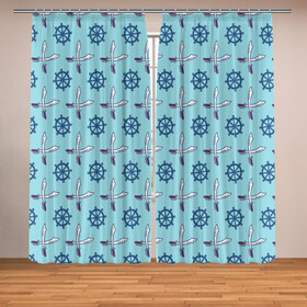 Фотошторы с принтом Пиратский фон в Ухте, Блэкаут (светозащита 90%) / Габардин (светозащита 40% | 2 полотна шириной по 145 см; Высота 200-300 см; Крепление: шторная лента (на крючки); | background | pattern | pirates | steering wheel | swords | мечи | паттерн | пираты | фон | штурвал