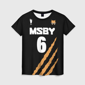 Женская футболка 3D с принтом 6 | MSBY | BLACK JACKALS в Ухте, 100% полиэфир ( синтетическое хлопкоподобное полотно) | прямой крой, круглый вырез горловины, длина до линии бедер | black jackals | fly high | haikyuu | inunaki | msby | аниме | волейбол | инунаки | карасуно | хайкью карасуно | хината