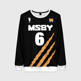Женский свитшот 3D с принтом 6 | MSBY | BLACK JACKALS в Ухте, 100% полиэстер с мягким внутренним слоем | круглый вырез горловины, мягкая резинка на манжетах и поясе, свободная посадка по фигуре | black jackals | fly high | haikyuu | inunaki | msby | аниме | волейбол | инунаки | карасуно | хайкью карасуно | хината