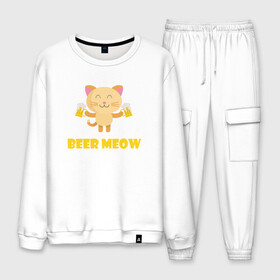 Мужской костюм хлопок с принтом Beer Meow в Ухте, 100% хлопок | на свитшоте круглая горловина, мягкая резинка по низу. Брюки заужены к низу, на них два вида карманов: два “обычных” по бокам и два объемных, с клапанами, расположенные ниже линии бедра. Брюки с мягкой трикотажной резинкой на поясе и по низу штанин. В поясе для дополнительного комфорта — широкие завязки | Тематика изображения на принте: animal | beer | cat | cute | kitty | meow | друг | животные | киска | кися | китти | кот | котенок | котик | котэ | кошечка | кошка | мур | мяу | питомец