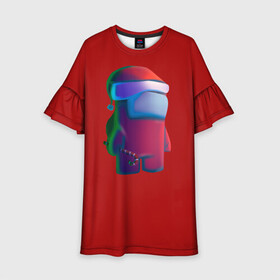 Детское платье 3D с принтом Among us в Ухте, 100% полиэстер | прямой силуэт, чуть расширенный к низу. Круглая горловина, на рукавах — воланы | Тематика изображения на принте: amogus | among us | красный among us | новый год