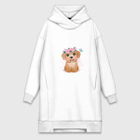 Платье-худи хлопок с принтом Пудель и цветы в Ухте,  |  | cute | dog | poodle | woof | гав | забавный | пес | песель | песик | пудель | смешной | собака | собачка | щенок