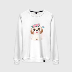 Женский свитшот хлопок Ши-тцу собака: в Ухте, 100% хлопок | прямой крой, круглый вырез, на манжетах и по низу широкая трикотажная резинка  | cute | dog | shih tzu | woof | гав | забавный | пес | песель | песик | смешной | собака | собачка | ши тцу | щенок