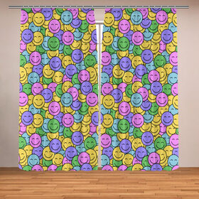 Фотошторы с принтом Смайлики в Ухте, Блэкаут (светозащита 90%) / Габардин (светозащита 40% | 2 полотна шириной по 145 см; Высота 200-300 см; Крепление: шторная лента (на крючки); | emoji | emoticons | smile | знак | колобок | позитив | рожица | символ | смайл | смайлики | улыбка | эмодзи