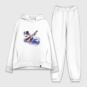 Женский костюм хлопок Oversize с принтом Космонавт гитарист в Ухте,  |  | astronaut | fog | guitar | гитара | космонавт | туман