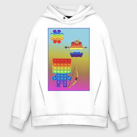 Мужское худи Oversize хлопок с принтом Василиса. Pop-it true story в Ухте, френч-терри — 70% хлопок, 30% полиэстер. Мягкий теплый начес внутри —100% хлопок | боковые карманы, эластичные манжеты и нижняя кромка, капюшон на магнитной кнопке | Тематика изображения на принте: pop it | василиса | иван царевич | поп ит | русские сказки | царевна лягушка