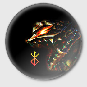 Значок с принтом BERSERK logo в Ухте,  металл | круглая форма, металлическая застежка в виде булавки | Тематика изображения на принте: anime | berserk | аниме | берсерк | бесерк | гатс | манга | мультфильм