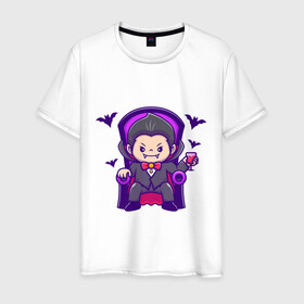 Мужская футболка хлопок с принтом Cute dracula  в Ухте, 100% хлопок | прямой крой, круглый вырез горловины, длина до линии бедер, слегка спущенное плечо. | вампир | дракула | иллюстрации | приведение | ужас | хоррор