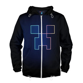 Мужская ветровка 3D с принтом Неоновый крипер в Ухте, 100% полиэстер | подол и капюшон оформлены резинкой с фиксаторами, два кармана без застежек по бокам, один потайной карман на груди | minecraft | игры | крипер | неон