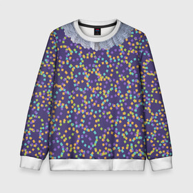 Детский свитшот 3D с принтом Кружавчики в Ухте, 100% полиэстер | свободная посадка, прямой крой, мягкая тканевая резинка на рукавах и понизу свитшота | Тематика изображения на принте: абстракции | барышня | воротничок | кружева | привет фиолет