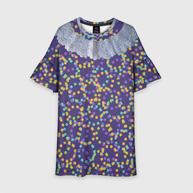 Детское платье 3D с принтом Кружавчики в Ухте, 100% полиэстер | прямой силуэт, чуть расширенный к низу. Круглая горловина, на рукавах — воланы | Тематика изображения на принте: абстракции | барышня | воротничок | кружева | привет фиолет