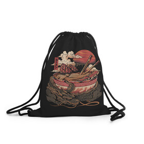 Рюкзак-мешок 3D с принтом Ramen Protector в Ухте, 100% полиэстер | плотность ткани — 200 г/м2, размер — 35 х 45 см; лямки — толстые шнурки, застежка на шнуровке, без карманов и подкладки | Тематика изображения на принте: chinese | clouds | dawn | defender | dragon | fire breathing | japan | monster | protector | ramen | reptile | sticks | sunset | дракон | закат | защитник | китайский | монстр | облака | огнедышащий | палочки | рамен | рамэн | рассвет | япония