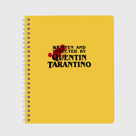 Тетрадь с принтом Quentin Tarantino в Ухте, 100% бумага | 48 листов, плотность листов — 60 г/м2, плотность картонной обложки — 250 г/м2. Листы скреплены сбоку удобной пружинной спиралью. Уголки страниц и обложки скругленные. Цвет линий — светло-серый
 | Тематика изображения на принте: directed by quentin tarantino | mem qwentin | quentin tarantino | written and directed by quentin tarantino | бешенные псы | криминальное чтиво | любимый режиссер | мем | мем квентин тарантино | режиссер | режиссер квентин тарантино