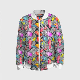 Детский бомбер 3D с принтом Кристаллы в Ухте, 100% полиэстер | застегивается на молнию, по бокам два кармана без застежек, мягкие манжеты, по низу бомбера и на воротнике — эластичная резинка | абстракция | алмазы | кристаллики | кристаллы | паттерн | текстуры | узоры