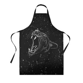 Фартук 3D с принтом Пантера в ночи в Ухте, 100% полиэстер | общий размер — 65 х 85 см, ширина нагрудника — 26 см, горловина — 53 см, длина завязок — 54 см, общий обхват в поясе — 173 см. Принт на завязках и на горловине наносится с двух сторон, на основной части фартука — только с внешней стороны | арт | графика | животные | звери | пантера