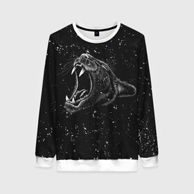 Женский свитшот 3D с принтом Пантера в ночи в Ухте, 100% полиэстер с мягким внутренним слоем | круглый вырез горловины, мягкая резинка на манжетах и поясе, свободная посадка по фигуре | арт | графика | животные | звери | пантера