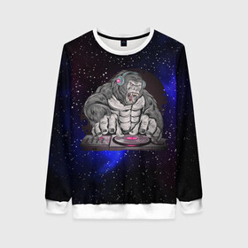 Женский свитшот 3D DJ GORILLA: в Ухте, 100% полиэстер с мягким внутренним слоем | круглый вырез горловины, мягкая резинка на манжетах и поясе, свободная посадка по фигуре | dj | арт | горилла | графика | животные | звери | музыка | обезьяны