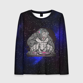 Женский лонгслив 3D DJ GORILLA: в Ухте, 100% полиэстер | длинные рукава, круглый вырез горловины, полуприлегающий силуэт | dj | арт | горилла | графика | животные | звери | музыка | обезьяны