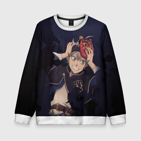 Детский свитшот 3D с принтом Черный клевер в Ухте, 100% полиэстер | свободная посадка, прямой крой, мягкая тканевая резинка на рукавах и понизу свитшота | anime | black clover | аниме | аста | буракку куро:ба | гримуар | манга | пятилистник | черный клевер