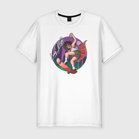 Мужская футболка хлопок Slim с принтом Long Night в Ухте, 92% хлопок, 8% лайкра | приталенный силуэт, круглый вырез ворота, длина до линии бедра, короткий рукав | Тематика изображения на принте: night | арт | город | иллюстрация | скейтбордист