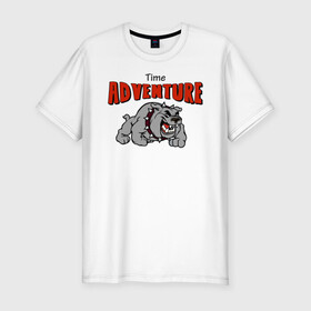 Мужская футболка хлопок Slim с принтом adventure time в Ухте, 92% хлопок, 8% лайкра | приталенный силуэт, круглый вырез ворота, длина до линии бедра, короткий рукав | adventure time | bulldog | dog | pitbull | sxe | бульдог | питбуль | приключения | собака