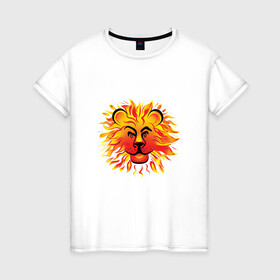 Женская футболка хлопок с принтом Лев Солнце в Ухте, 100% хлопок | прямой крой, круглый вырез горловины, длина до линии бедер, слегка спущенное плечо | желтый. красный | лев | лето | по гороскопу. знаки зодиака. подарить льву | солнце