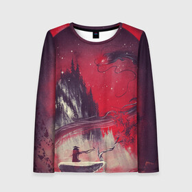 Женский лонгслив 3D ЗМЕЙ ДРАКОН 3D: в Ухте, 100% полиэстер | длинные рукава, круглый вырез горловины, полуприлегающий силуэт | воин | гора | деревья | дракон | змей | илюстрация | культура | лес | луна | самурай | скалы | холм