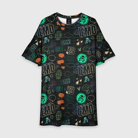 Детское платье 3D с принтом Граффити в Ухте, 100% полиэстер | прямой силуэт, чуть расширенный к низу. Круглая горловина, на рукавах — воланы | граффити | емо | знаки | паттерн | тетрадная клетка | цифры | череп