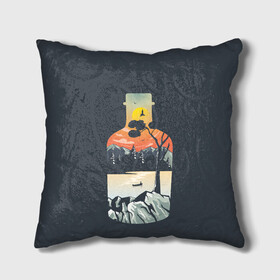 Подушка 3D с принтом Философия  в Ухте, наволочка – 100% полиэстер, наполнитель – холлофайбер (легкий наполнитель, не вызывает аллергию). | состоит из подушки и наволочки. Наволочка на молнии, легко снимается для стирки | бутылка | горы | закат | пейзаж | природа | философия | япония